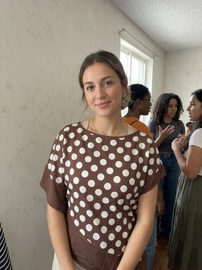 Brown Polka Dot Short Sleeve Women’s Top